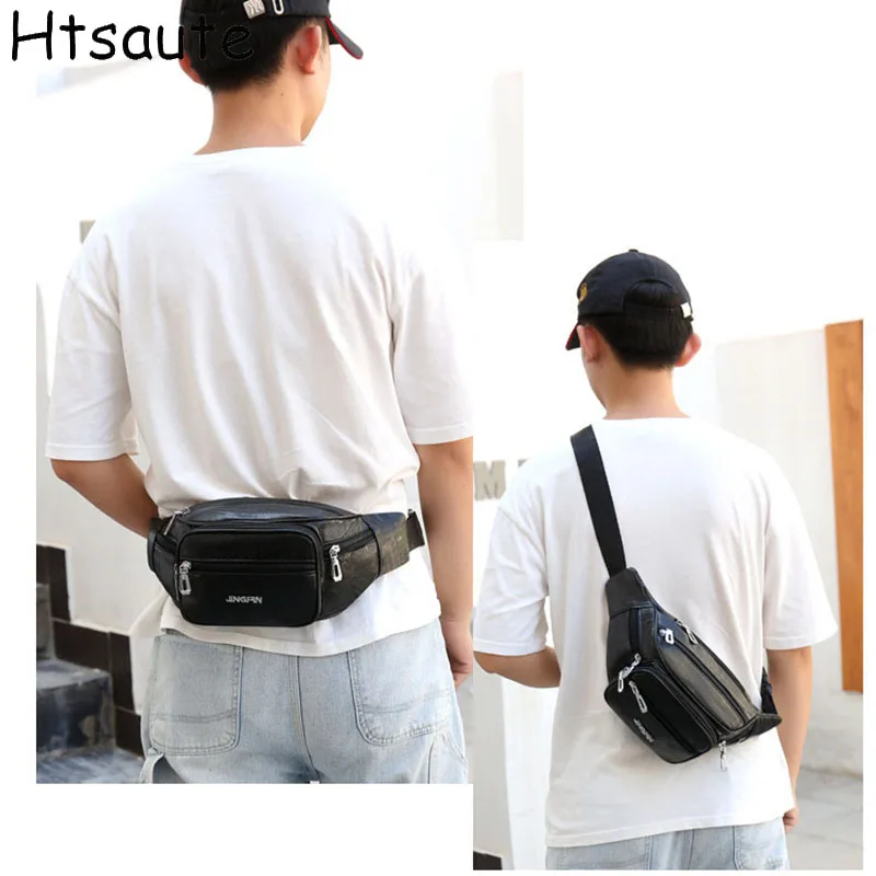 

Crossbody Bag Outdoor Sports Multi Functional Waterproof Waist Bag PU Leather Mobile Waist Bag With Large Capacity For Men Women
