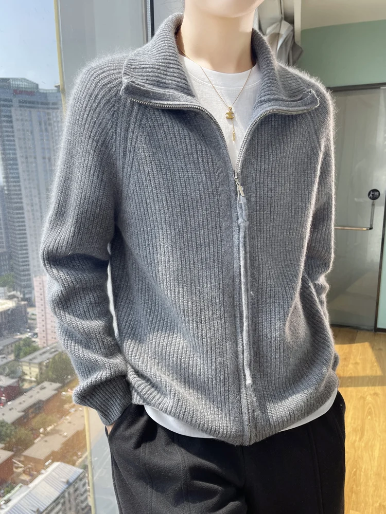 Autumn Winter Women Merino Wool Knitted Cardigan Lapel Long-Sleeved Zipper Sweater Female Casual Clothing Bottoming ​Tops