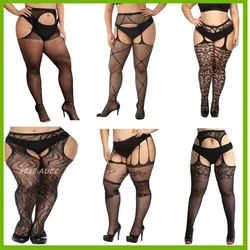 Plus Size donna grassa calze Sexy discoteca calza alta collant femminile stretto collant a rete FREEAUCE