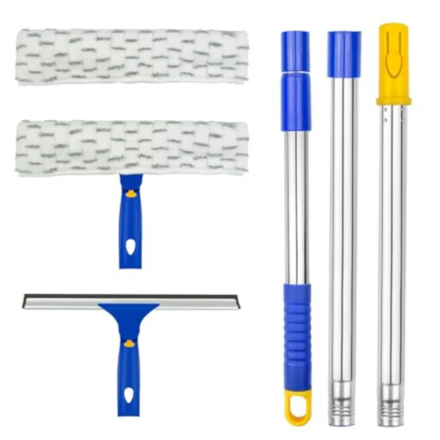 

Window Washing Kit with Extension Pole, and 11" Microfiber Scrubber Combi with Stainl Steel Pole, Window Cleaner for Car, Slidi