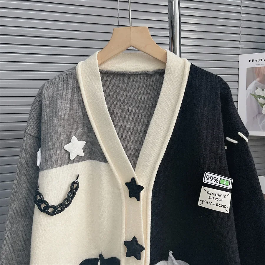 Neploe Mid-length Heavy Five-pointed Star Commuter Sweaters Patchwork Panelled Warm Loose Soft Women Clothing Lazy Casual Tops