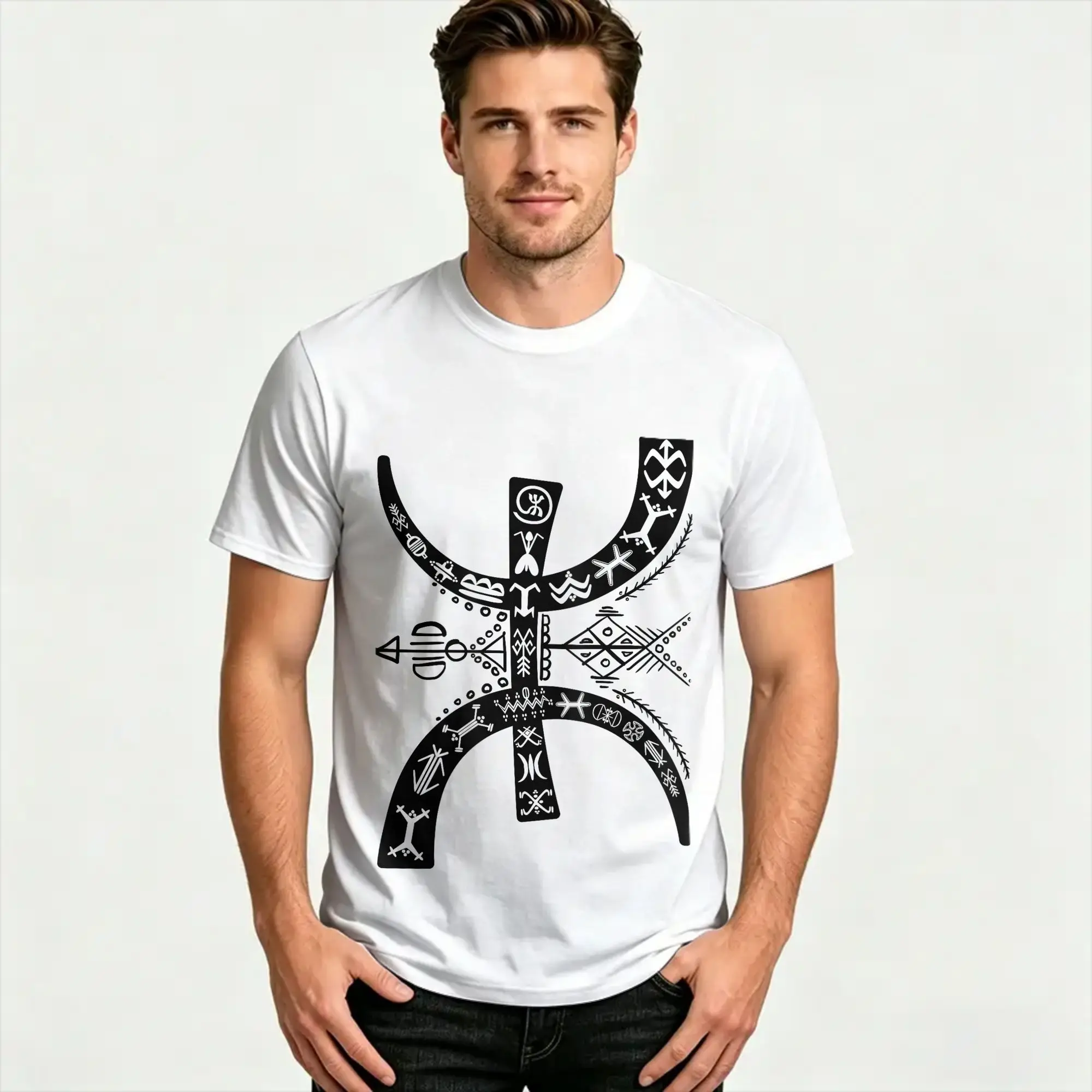 Men's Amazigh Yaz with Berber Motifs T Shirt  Pure Cotton Tops Cool Short Sleeve Crew Neck Tees Original T-Shirt