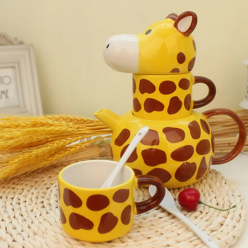 Imagem -02 - Criativo Bonito Girafa Shape Design Bule de Cerâmica Copos de Chá Kawaii Desenhos Animados Caneca Animal Presente dos Miúdos Escritório Casa Louça