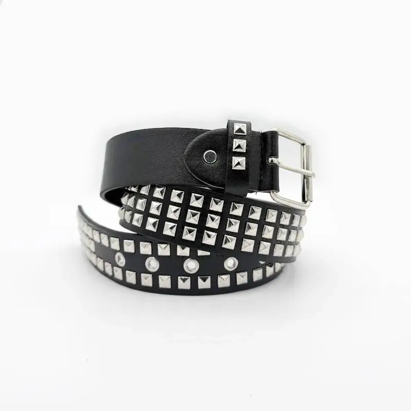 Punk Square Rivet Studded Belt PU Leather Belts Hip HopJeans Pants Waistband For Women Men
