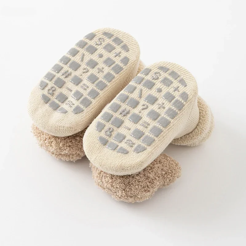 2026 Winter Thicken Baby Socks Soft Cotton Anti-Slip Sole Newborn Toddler Kids Bear Footwear Boys And Girls Clothing Accessories