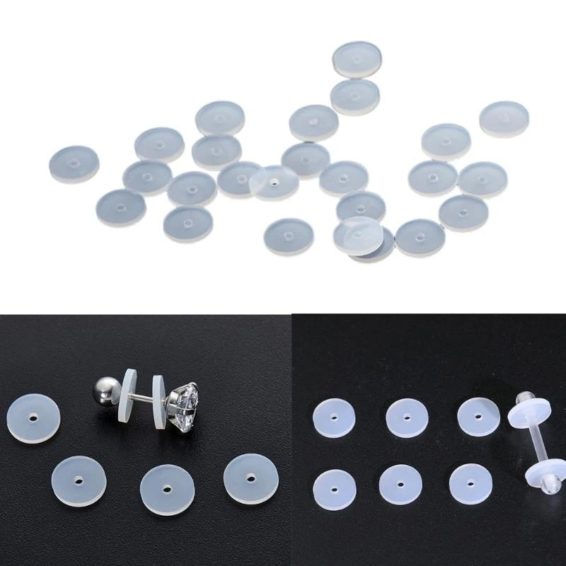  100pcs Clear Earring Stopper Earlobe Support Patches Silicone Ear Closures Back