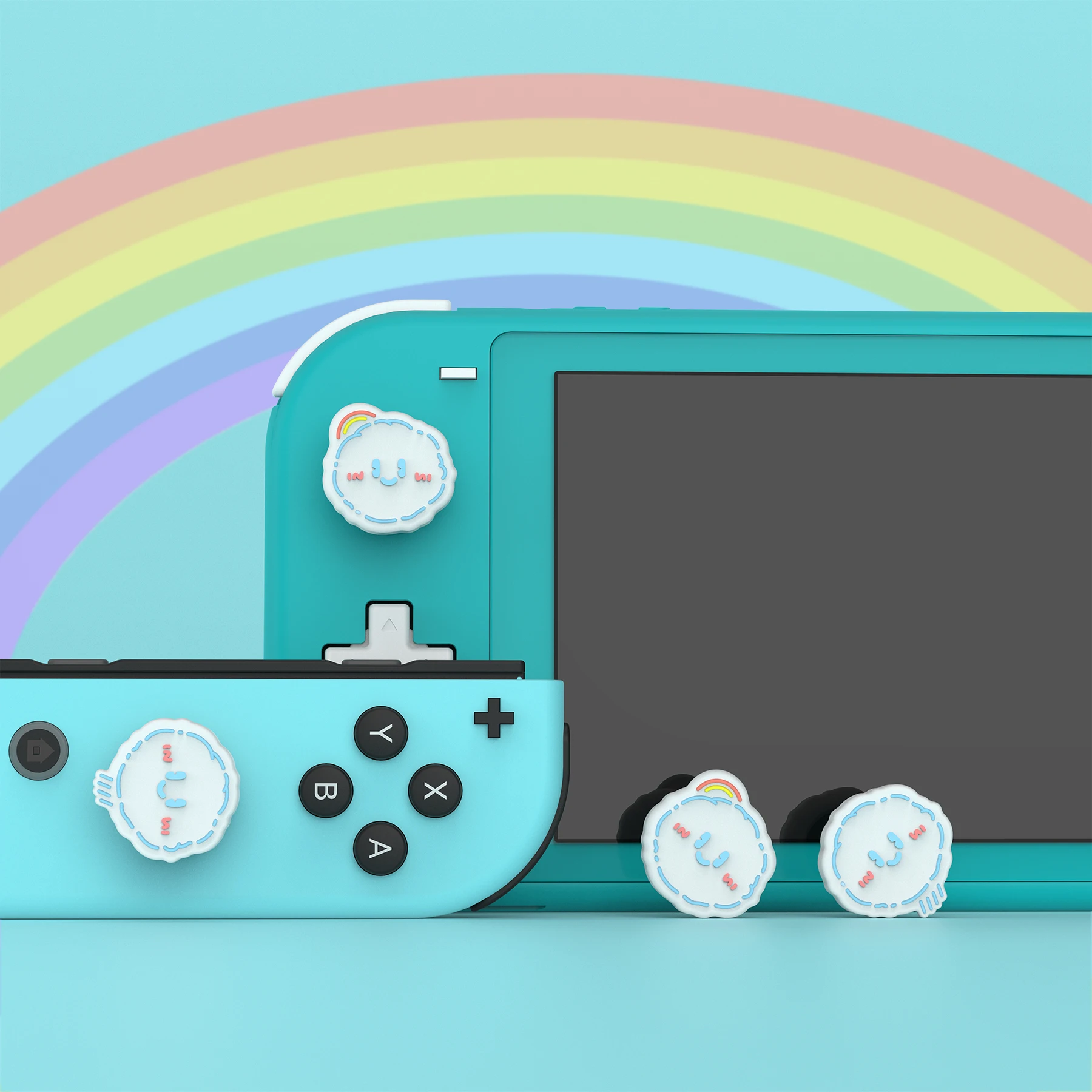 

PlayVital Joystick Caps Analog Cover Rocker Caps Thumb Grips for Switch & Switch Lite & Switch OLED Joycon - RainbowRainy Clouds