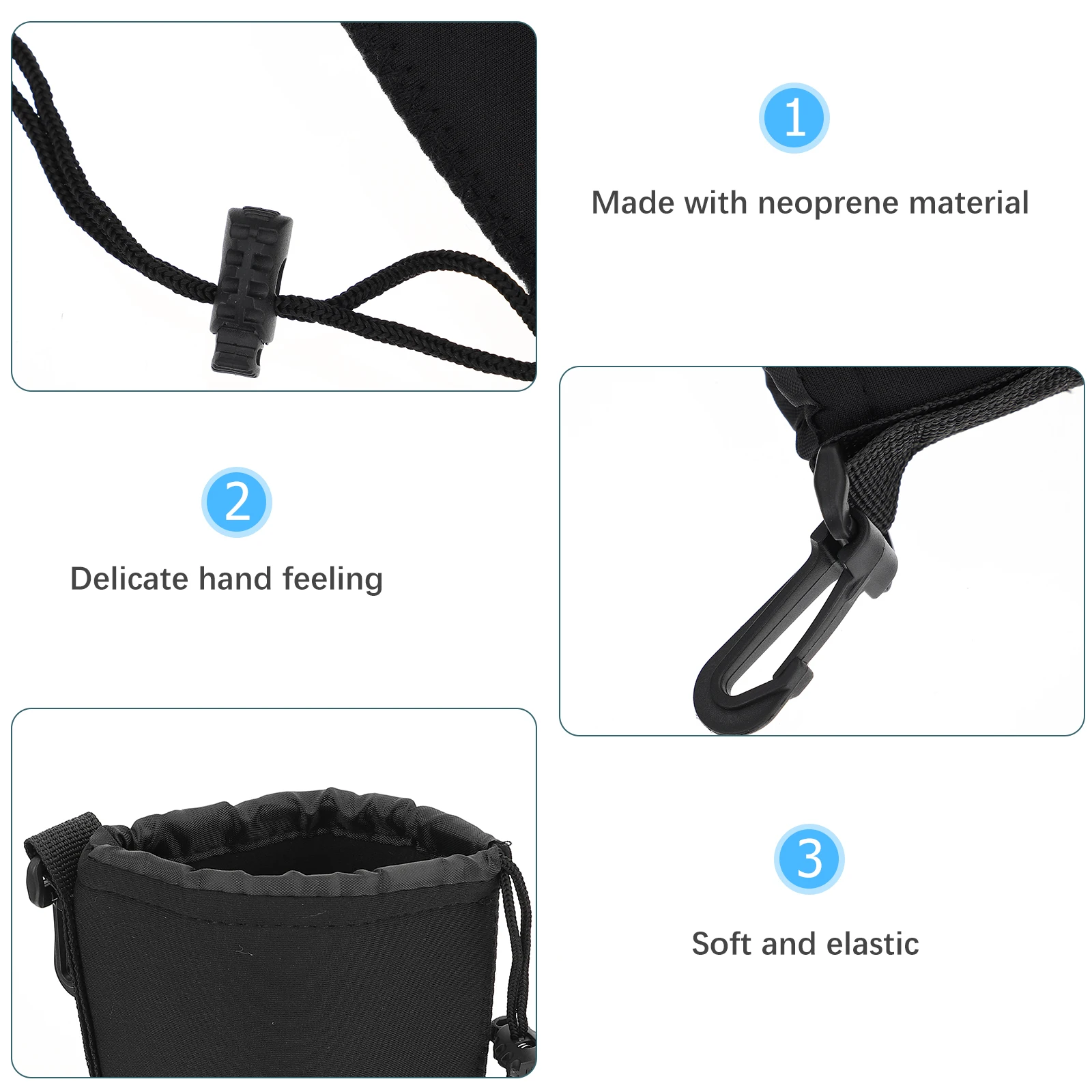 

2 PCS Lens Bag Camera Sleeve Neoprene Pouch Bags Pouches Number with Carabiner Storage