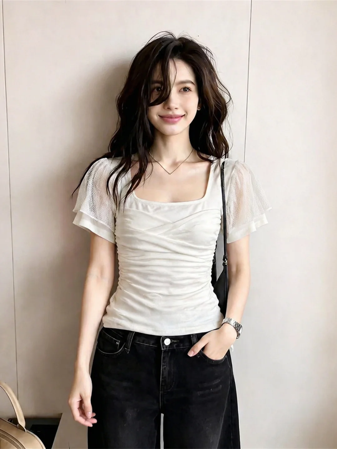 

Fashionable Korean Style Short Sleeve Slim Fit Women's T-Shirt Commute Versatile Design Trendy Summer Shirt Poised And Elegant