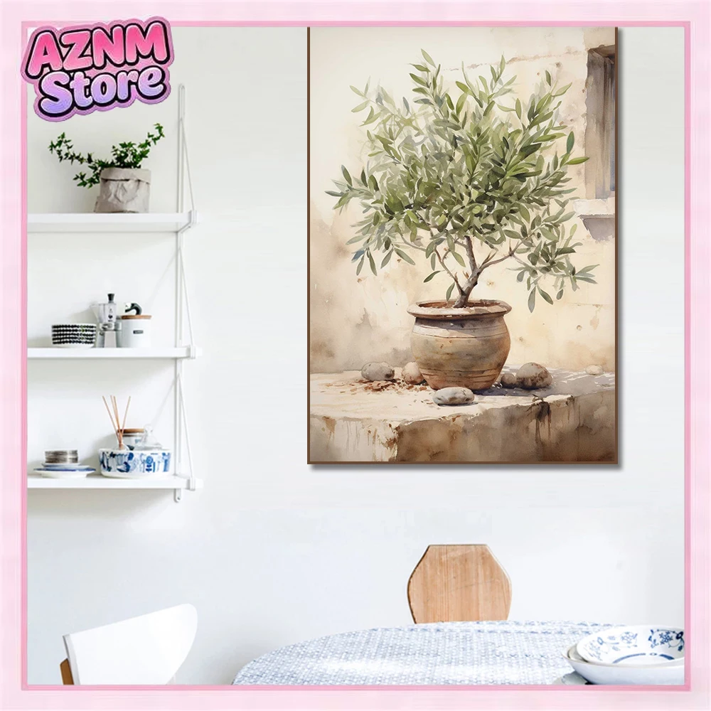 Italian Lemon Olive Tree Retro Mediterranean Greece Landscape Poster Canvas Painting Wall Art Pictures Home Interior Decor