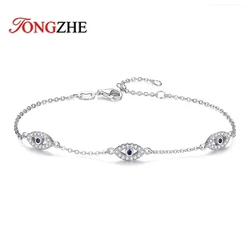 TONGZHE Lucky Evil Eye Bracciale con ciondolo in argento sterling 925 per donna Taglio lucido CZ Braccialetti regolabili Regalo di gioielli