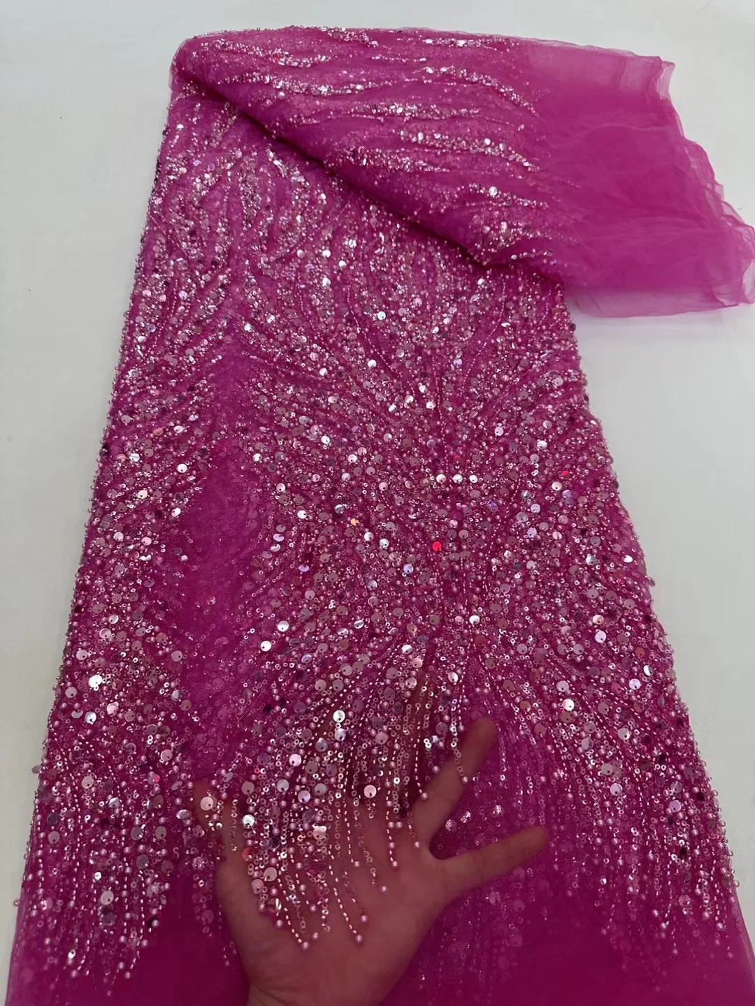 

High-End Luxury French Embroidery Heavy Groom Beads Lace Fabric Withs Sequins 5 Yards High Quality Materiel for Party Dresses