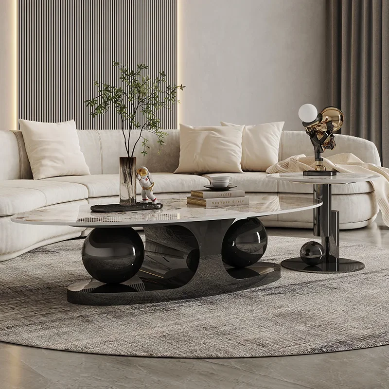 Modern Design Oval White Stone Slate Top Coffee Table Home Furniture Living Room Large Gold Marble Luxury Center Coffee Table