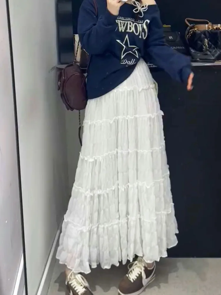 

Корейская драпированная юбка с высокой талией, эластичная многоярусная юбка-кейк, весенне-осенне-зимняя женская модная юбка в стиле «Нежный ветер»