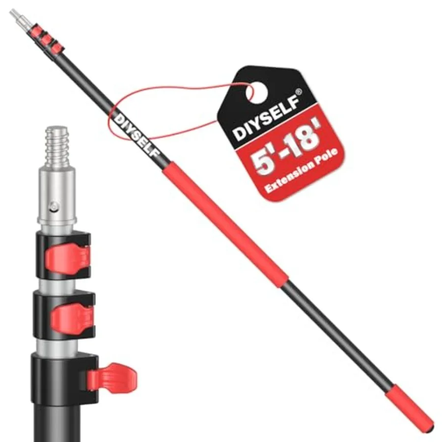 

DIYSELF 18 FT Extension Pole 5.2-18 Ft Adjustable Telescoping Pole with Aluminum Handle Paint Roller Extension Pole for High Re