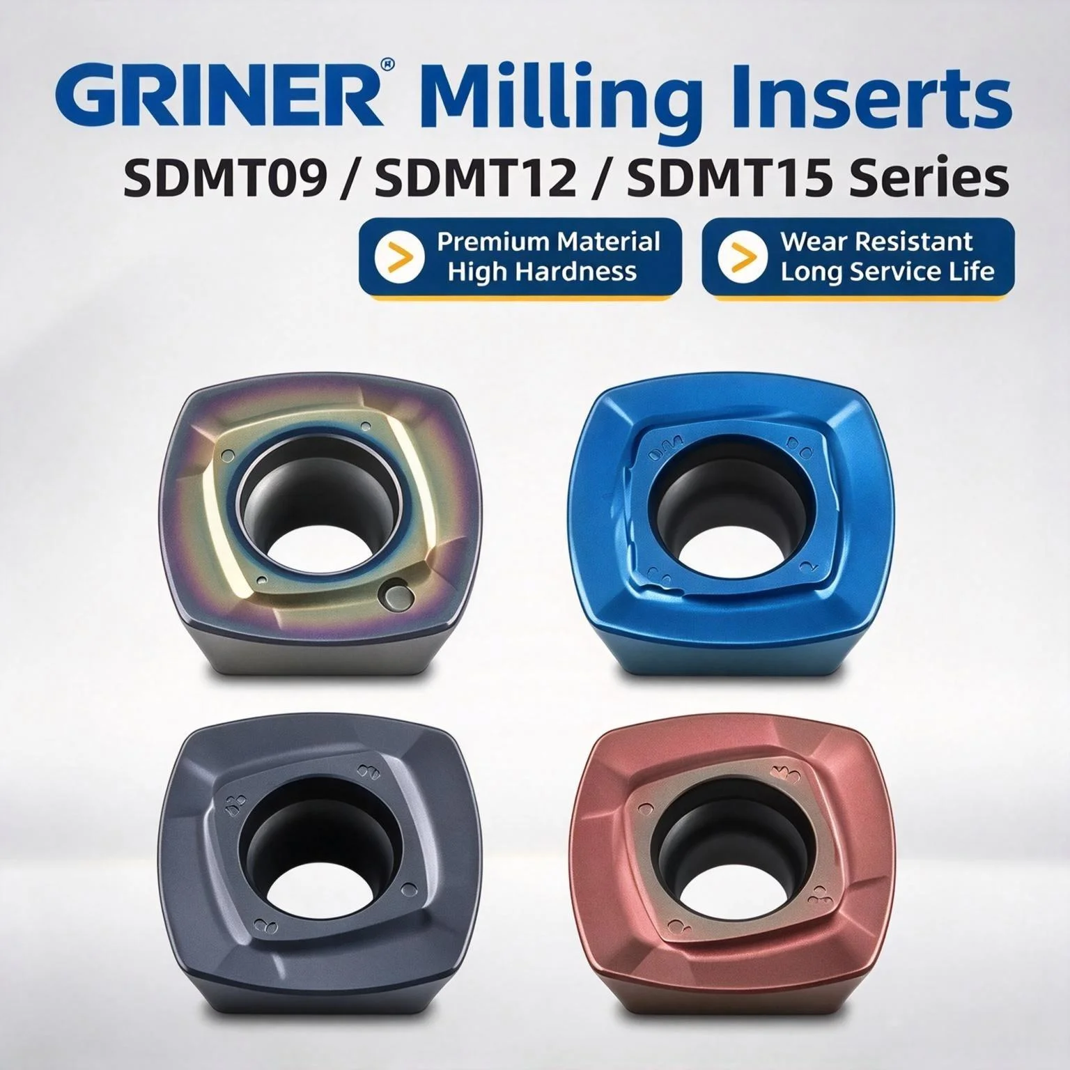 SDMT09 SDMT12 SDMT15 Carbide Milling Inserts 4 Coating Grades For Steel Stainless Hardened Metal CNC Milling Blades