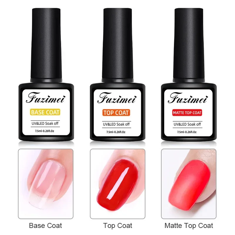 Matte Top Coat Semi-Permanent Professional Gel Base Coat Uv Led Nails Varnish 7.5ML Transparent Shiny Glossy Top Coat Manicure