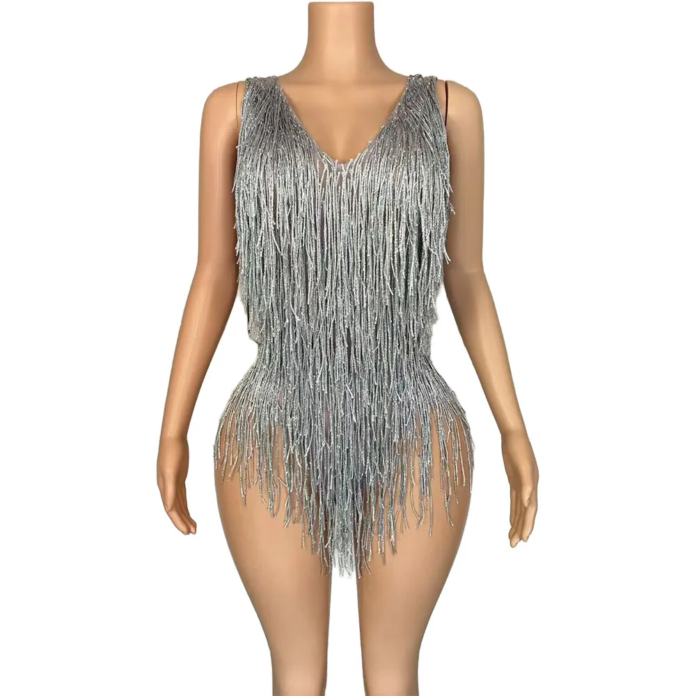 

Women Latin Dance Tassel Drag Queen Performer Wear Leotard Bodysuit Birthday Party Event Tight Fitting Photo Shoot Stage Wear