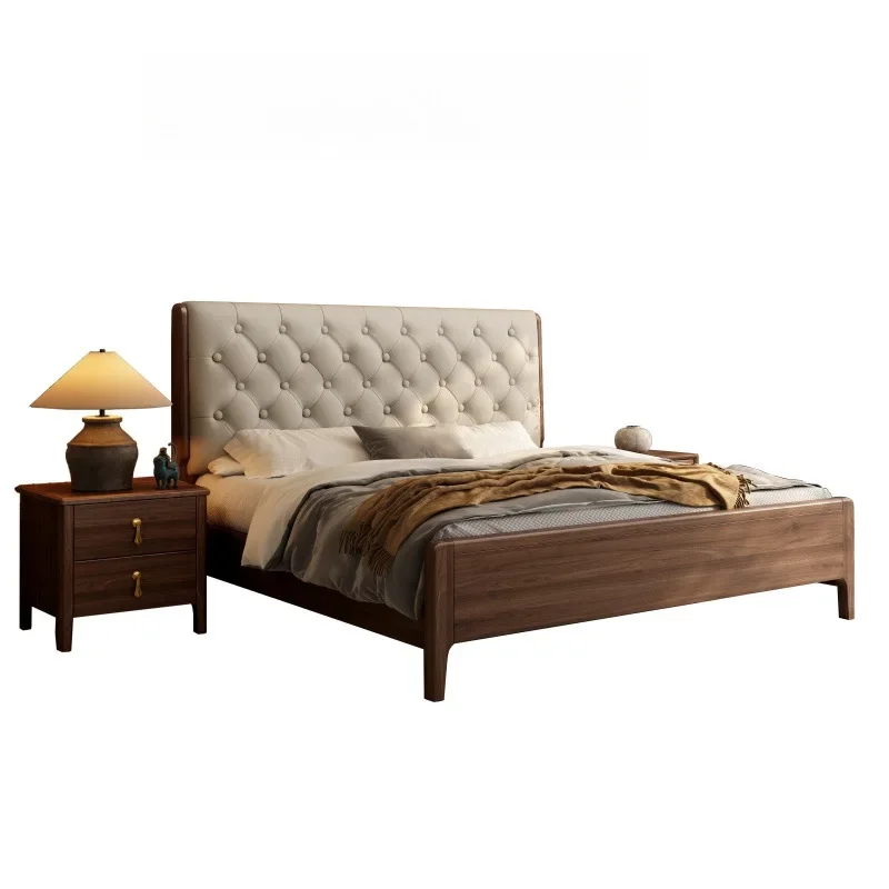 

Black walnut, solid wood bed, North American, modern, household 1.5 meter soft bag