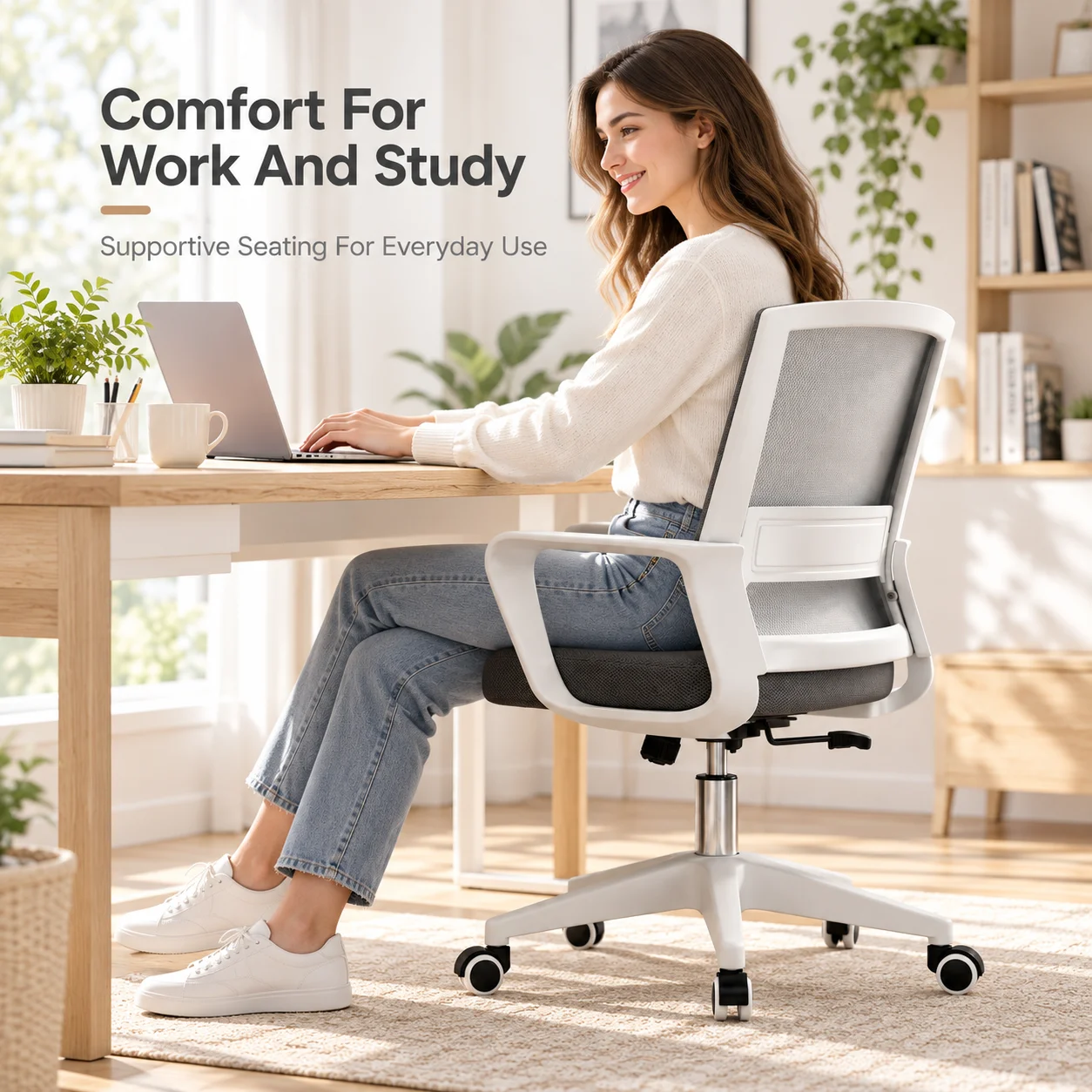 AOLIVIYA Ergonomic Mesh Office Chair Adjustable Swivel Computer Desk Chair With Lumbar Support Padded Seat Armrests Home Study