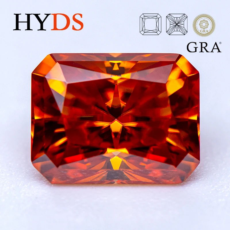 

Moissanite Stone Radiant Cut Orange Color Pass Diamond Tester Gemstone Charms Beads for DIY Jewelry Making with GRA Certificate