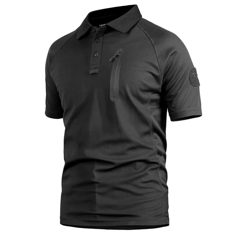 2025 Summer Mens Short Long Sleeve Shirt Cargo Breast Pocket Tactical Military Outdoor Quick-dry T-Shirt Army Combat Polo Shirts