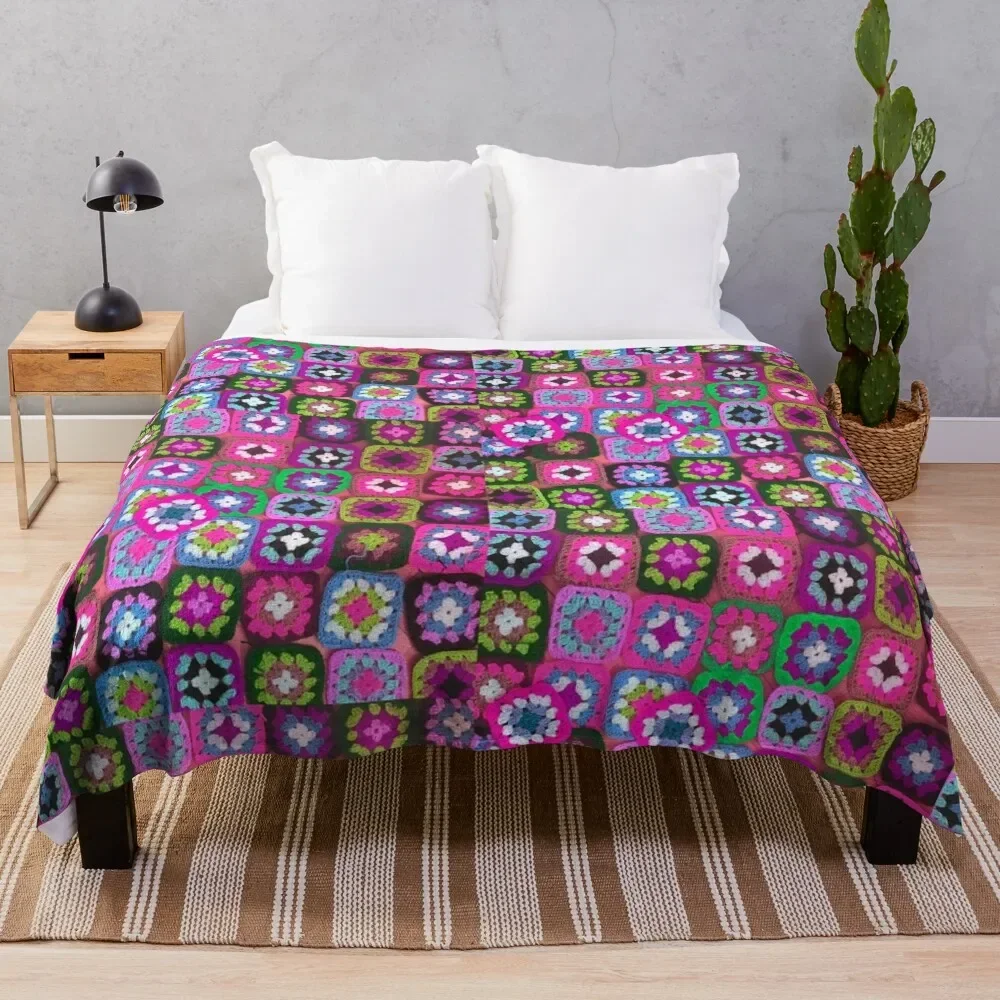 

Crochet blanket granny square vintage Throw Blanket Soft Plush Plaid For Decorative Sofa Bed Fashionable Vintage Blankets