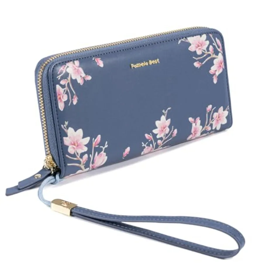 

Женский кошелек с защитой от RFID, кожаный, для нескольких кредитных карт, большой вместимости, на молнии, с ремешком на запястье, длинный кошелек для женщин