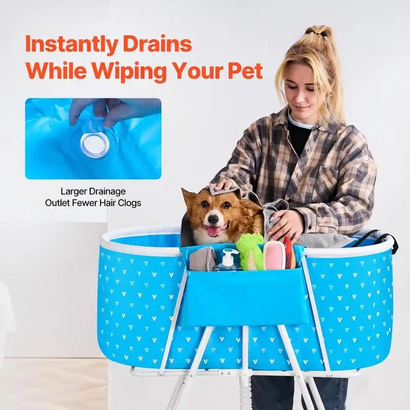 Baignoire pliable bleue surélevée pour chien, station de douche portable pour animaux de compagnie avec système de drainage efficace, baignoire de lavage pliable pour animaux de compagnie peu encombrante pour chiens et chats de petite et moyenne taille, idéale pour le toilettage en intérieur et le bain des animaux en extérieur