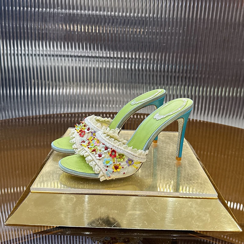 Ladies Floral Crystal Rhinestone High Heel Sandals Metallic Pink Satin Ankle Strap Stiletto Party Wedding Evening Shoes