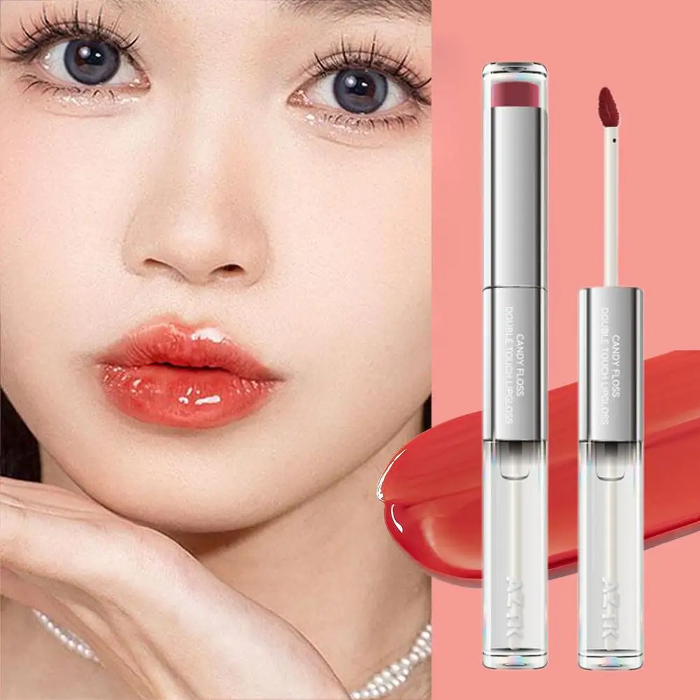 AZTK Double Head Lip Glaze Mirror Moisturizing Velvet Moisturizing Lip Mud ลิปสติก Cinnamon Bean Paste นักเรียน Lip Gloss