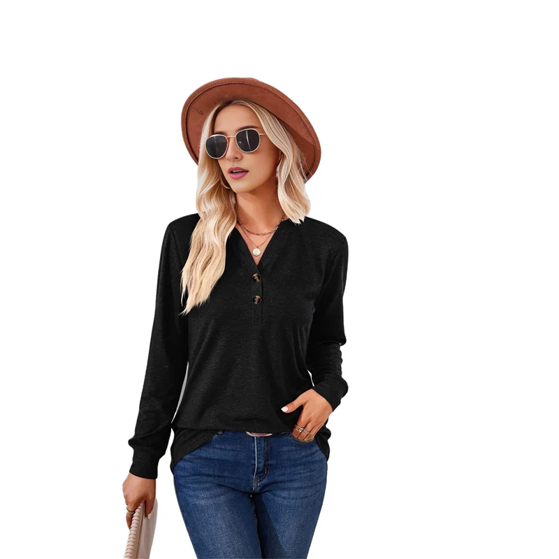 

CGS-женские топы на пуговицах, рубашки с длинными рукавами, термопуловер, повседневные свободные туники с вырезом на пуговицах