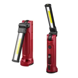 Luz de trabajo COB plegable de 180 °, linterna recargable por USB, foco portátil de reparación de emergencia para acampar con gancho colgante magnético