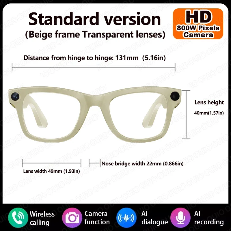 1080P HD 800W Camera Smart Glasses Video Record Translation AI Smart Touch Control Type-C Interface Smart Glasses Bluetooth Call