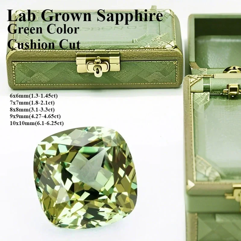 

L-Wholesale Lab Grown Sapphire Cushion Cut Green Color Beads for Jewelry Making DIY Ring Necklace Materials Selectable Certifica