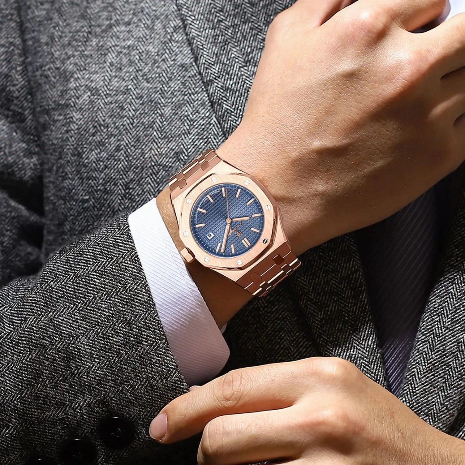 POEDAGAR رجل الأعمال الفاخرة ساعة اليد مقاوم للماء مضيئة تاريخ الرجال ساعة الفولاذ المقاوم للصدأ موضة ساعات كوارتز للرجال Reloj