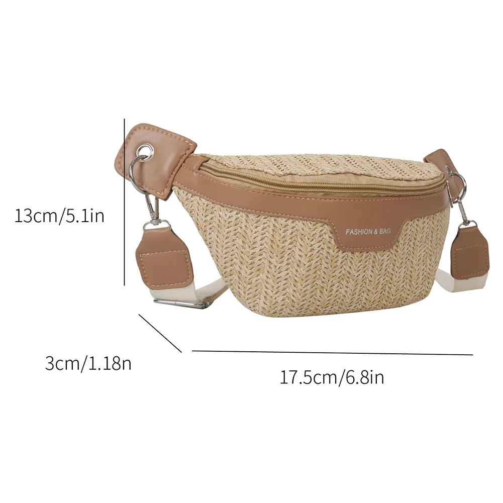 Women\'s Waist Pack Leather Straw Woven Chest Bag Travel Casual Shoulder Crossbody Bags For Women 2023 Summer Fanny Pack Purse