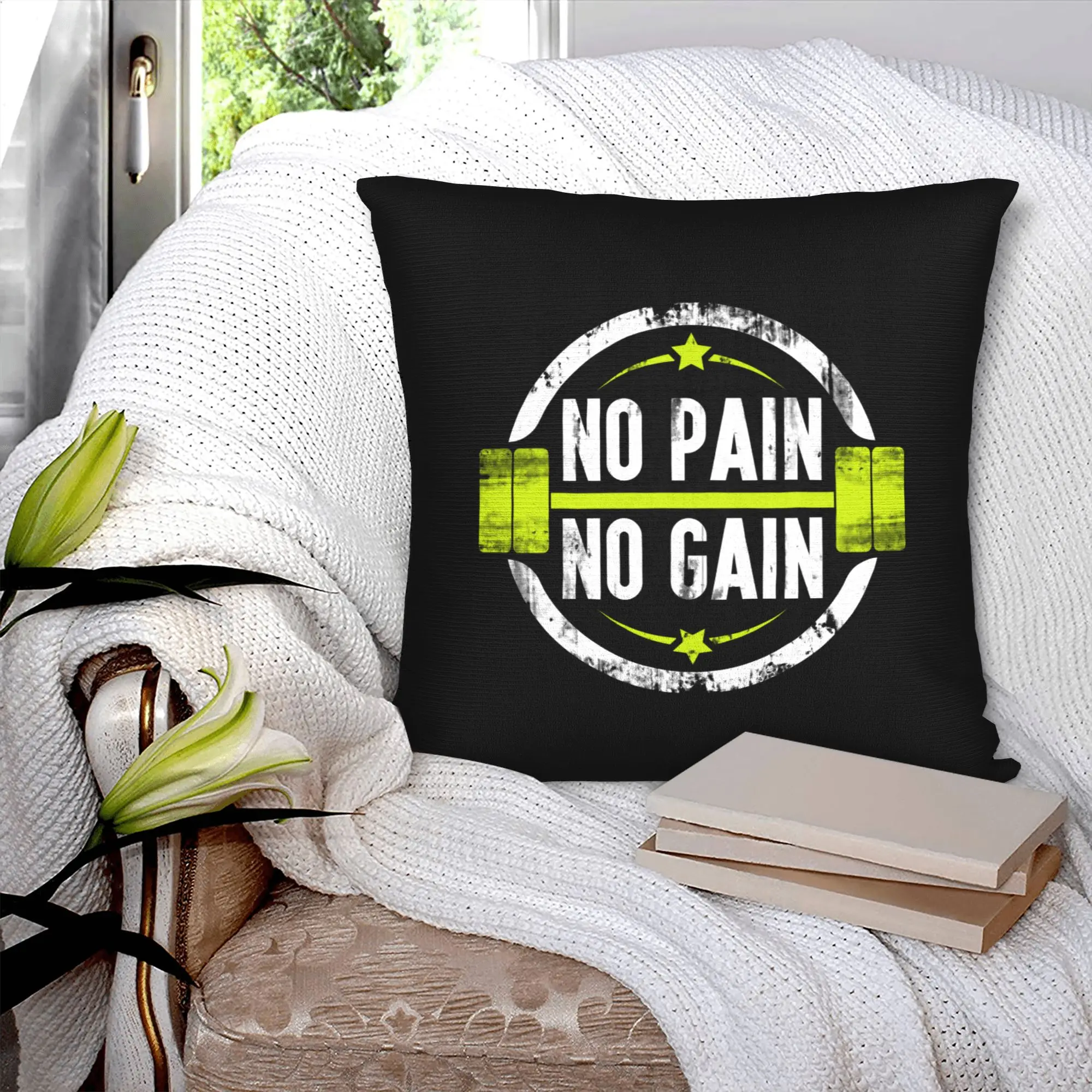 No Pain No Gain Pillow Case 40x40cm Living Room Decoration Nordic Bodybuilding Fitness Gym Chair Cushion Square Pillowcase