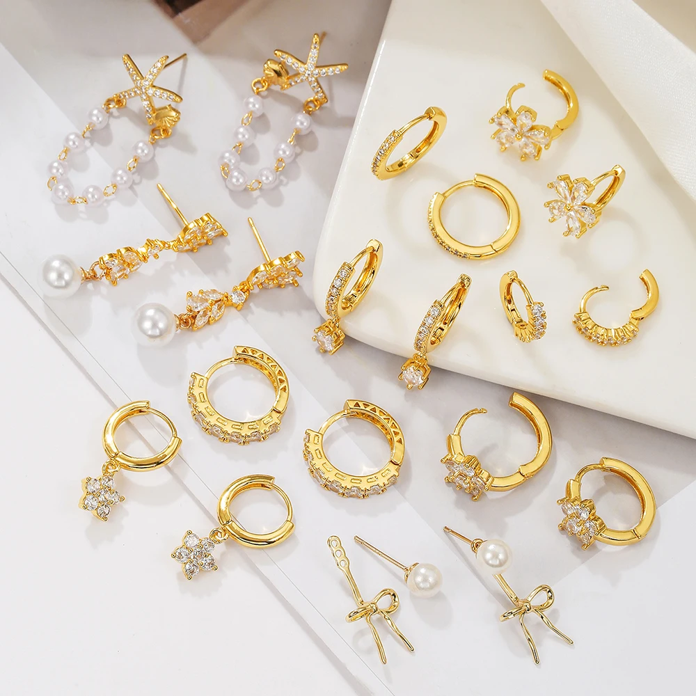 

Trendy Imitation Pearl Earrings for Women Luxury Leaf Zircon Gold Color Bow Ribbon Stud Earrings Wedding Engagement Jewelry