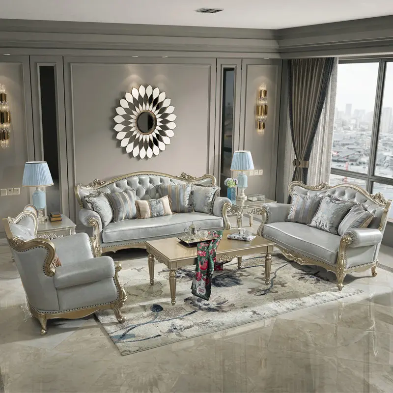 PYH leather sofa light luxury first layer cowhide all solid wood three-person combination living room furniture