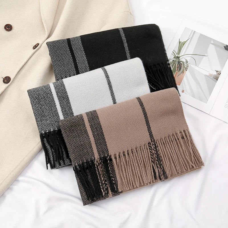 2024 Winter New Thick Long Scarves for Women Color Blocking Grid Pattern with Tessles Pashmina Shawl Female's Warm Outdoor