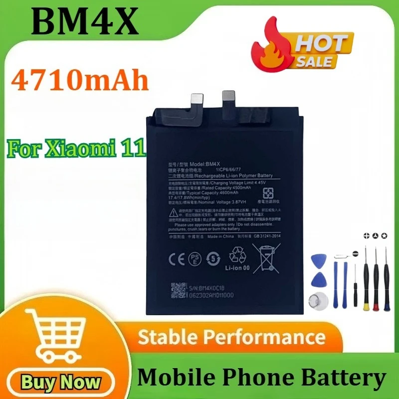 

New BM4X 4710mAh Battery for Xiaomi 11 for Xiaomi11 Mi11 M2011K2C M2011K2G High Quality Mobile Phone Replacement Batteries+Tools