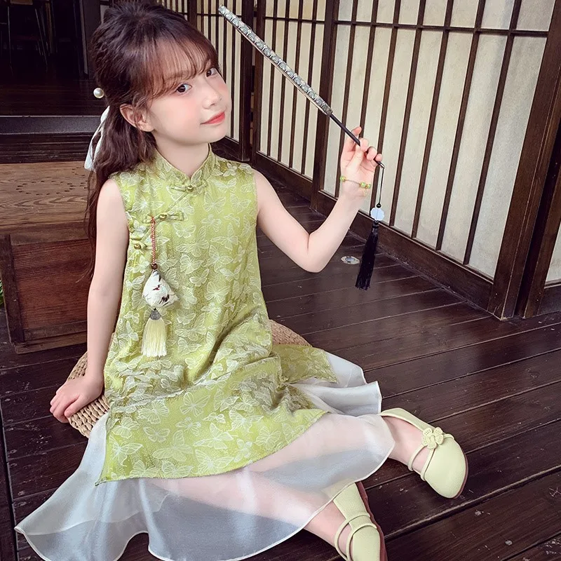 女の子の新しい中国袍スカート子供用ノースリーブドレス2026サマードレス新しい子供用中国漢服チャイナドレスlj628