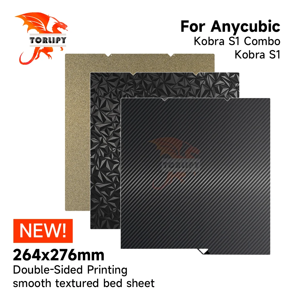 

Для Anycubic Kobra S1 Bed Plate 264*276 мм PET PEO Kobra S1 Combo Build Plate Двойная текстурированная PEI Kobra S1 Hotend Parts Heat Bed