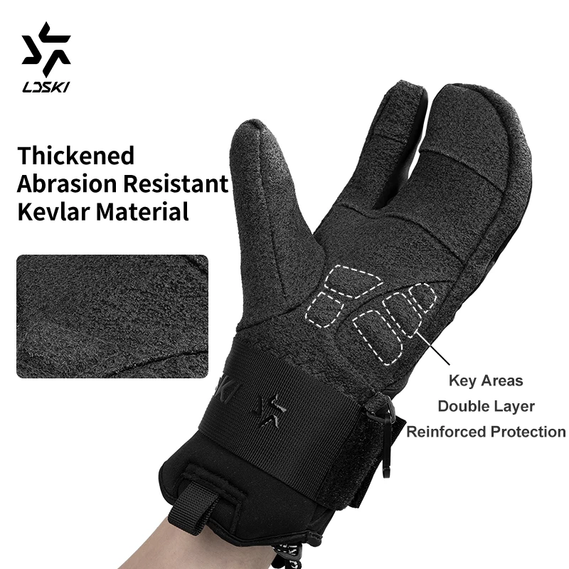 LDSKI Ski Gloves Kevlar Women Men Wrist Pad Waterproof Thermal Insulated Winter Warm Mittens 3M Thinsulate Snowboard Accessories