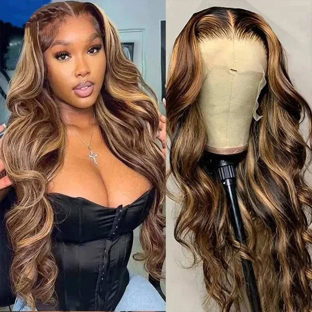 4/27 Highlight Blonde Body Wave Wig Human Hair Brazilian Colored Ombre 13x6 HD Transparent Lace Frontal Wig Brazilian For Women