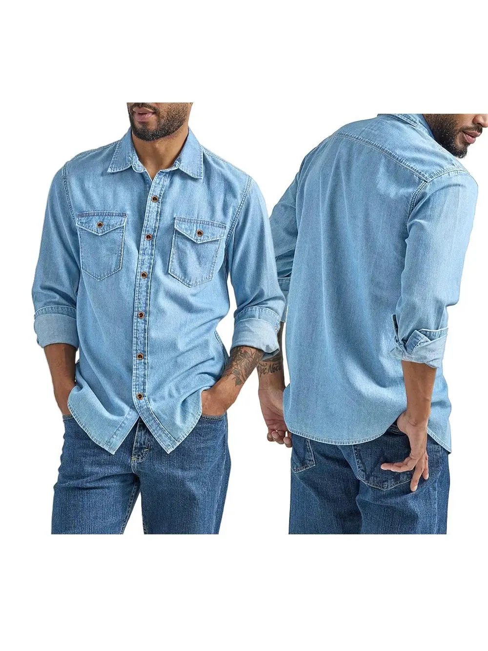 Men's Denim Shirt Oversize European Version Spring Autumn Open Cardigan Style Thickened Long Sleeve Collar Daily Wear