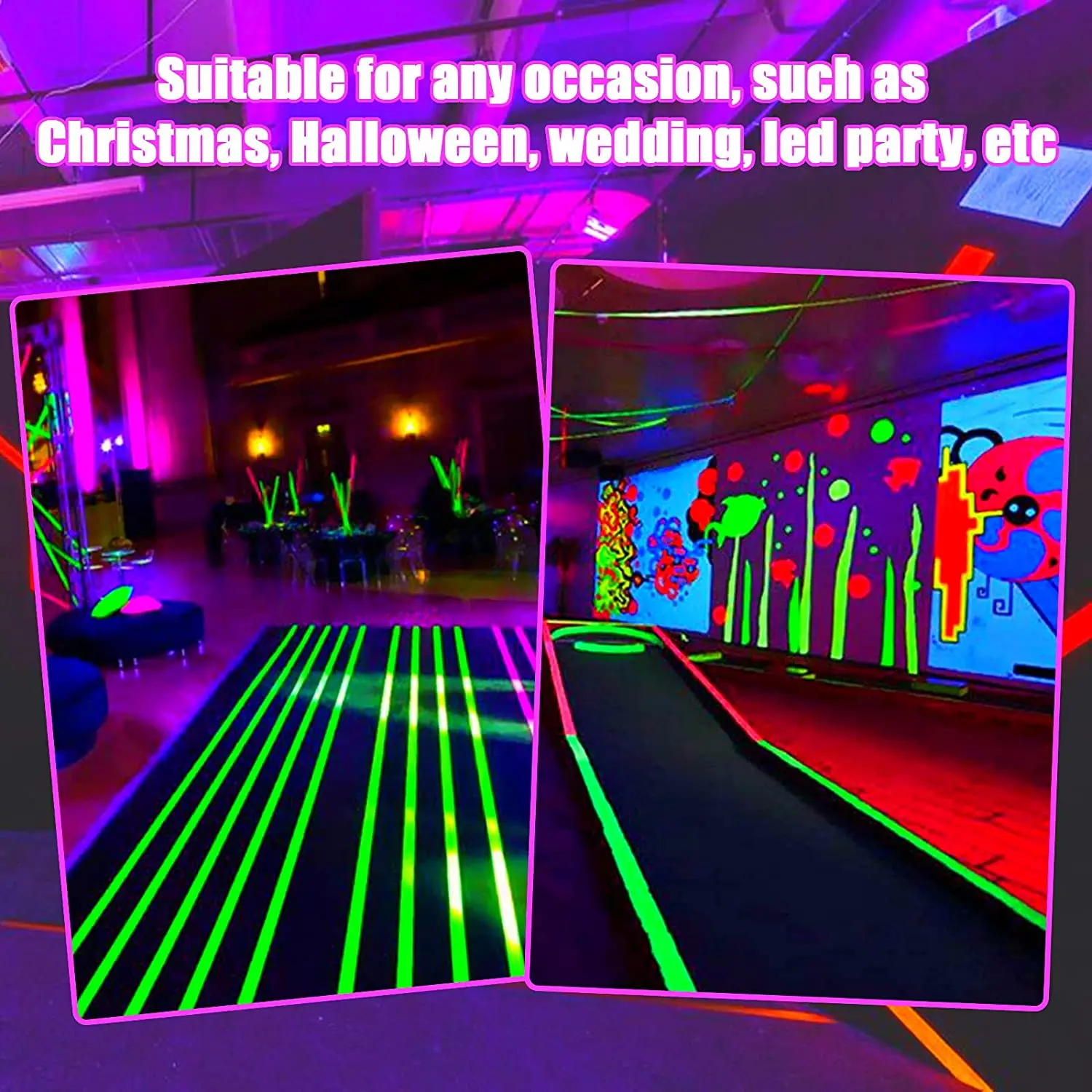 UV black tape fluorescent tape, 6 colors, suitable for Halloween Christmas fluorescence party decoration，16.4ft/5m