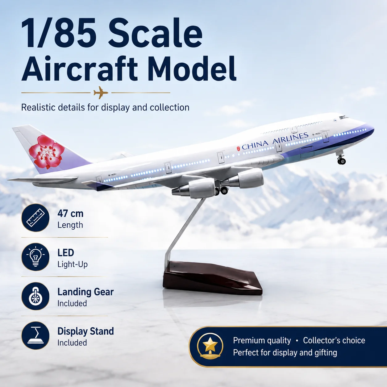 中国航空ボーイング747貨物機-1-150スケール-ダイキャスト樹脂製航空機模型-約-185インチ（台座付き）—航空記念品
