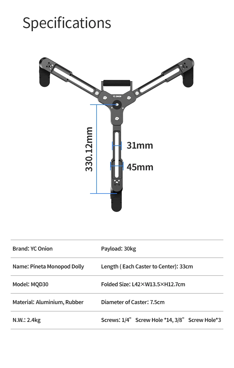 YC Onion Pineta Monopod Dolly und Schnellverschlussknopf für Pineta Pro Monopod Stativ – Detail 11